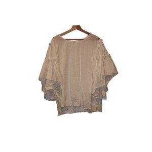 Maette Bohemian Ivory Crochet Lace Bell Sleeve Blouse 2X Womens Top